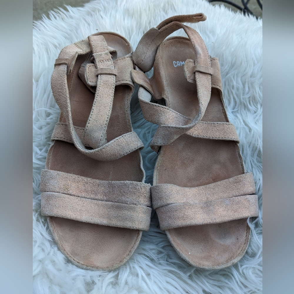 Women's Campers Shimmer Gold Leather Sandals Size 8/38